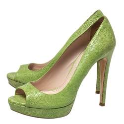 Miu Miu Green Leather Peep Toe Pumps Size 38