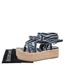 Miu Miu Blue/White Denim Wrap Around Flat Sandals Size 34.5