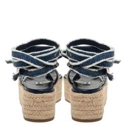 Miu Miu Blue/White Denim Wrap Around Flat Sandals Size 34.5