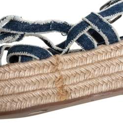 Miu Miu Blue/White Denim Wrap Around Flat Sandals Size 34.5
