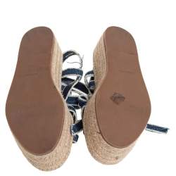 Miu Miu Blue/White Denim Wrap Around Flat Sandals Size 34.5