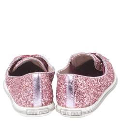 Pre Owned Miu Miu Pink Glitter Low Top Sneakers Size 39