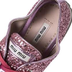 Pre Owned Miu Miu Pink Glitter Low Top Sneakers Size 39