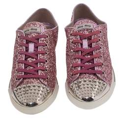 Pre Owned Miu Miu Pink Glitter Low Top Sneakers Size 39