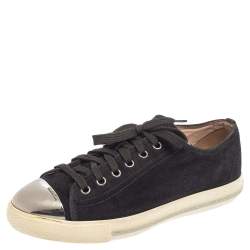 Miu Miu Black/Silver Patent Leather Metal Cap Toe Sneakers Size 38