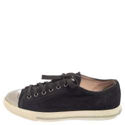 Miu Miu Black/Silver Patent Leather Metal Cap Toe Sneakers Size 38