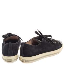 Miu Miu Black/Silver Patent Leather Metal Cap Toe Sneakers Size 38