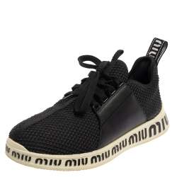 Pre Owned Miu Miu Black Leather And Rubber Lace Up Sneakers Size 39.5