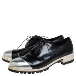 Miu Miu Black/Silver Leather Lace Up Derby Size 38