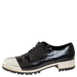 Miu Miu Black/Silver Leather Lace Up Derby Size 38