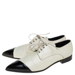 Miu Miu Off-white/Black Leather Cap Toe Pointed Toe Derby Size 38