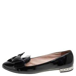 Miu Miu Black Patent Leather Bow Crystal Embellished Ballet Flats Size 40.5 Miu  Miu