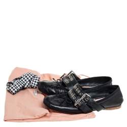 مملوكة مسبقًا Miu Miu Black Leather Buckle Ballet Flats Size 38