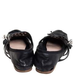 مملوكة مسبقًا Miu Miu Black Leather Buckle Ballet Flats Size 38