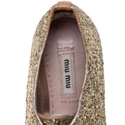 Pre Owned Miu Miu Gold Glitter Crystal Embellished Metal Cap Toe Low Top Sneakers Size 37
