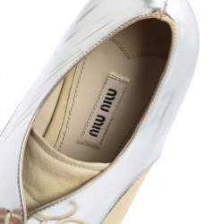 Miu Miu Metallic Sliver And Beige Patent And Leather Oxfords Size 38