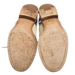 Miu Miu Metallic Sliver And Beige Patent And Leather Oxfords Size 38