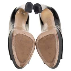 Miu Miu Black Patent Leather Open Toe Platform Pumps Size 37