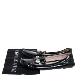 Pre Owned حذاء لوفرز ميو ميو جلد أسود لامع بزخارف كريستال مقاس 38