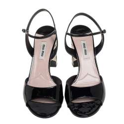 Pre Owned Miu Miu Black Patent Leather Slingback Sandals Size 39.5
