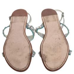 Pre Owned صندل فلات ميو ميو سير كاحل جلد وغليتر فضي مزخرف كريستال مقاس 38 