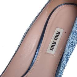 Pre Owned Miu Miu Blue Glitter Crystal Embellished Ankle Strap Pointed Toe Pumps Size 39