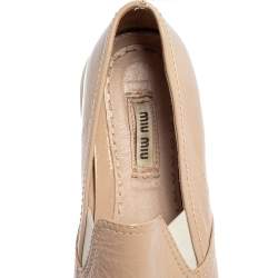 Miu Miu Beige Patent Embellished Cap Toe Slip On Sneakers Size 38
