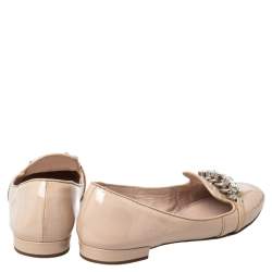 Miu Miu Beige Patent Leather Crystal Embellished Smoking Slippers Size 39 