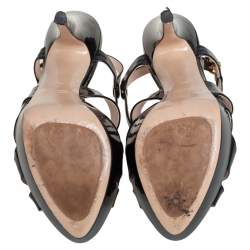 Pre Owned Miu Miu Black Patent Leather Strappy Platform Sandals Size 40