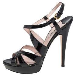 Pre Owned Miu Miu Black Patent Leather Strappy Platform Sandals Size 40