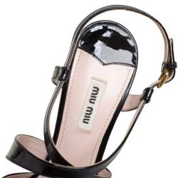 Pre Owned Miu Miu Black Patent Leather Strappy Platform Sandals Size 40