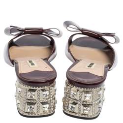 Miu Miu Maroon Patent Leather Bow Slide Sandals Size 37.5