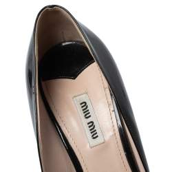 Pre Owned Miu Miu Black/Silver Patent Leather And Glitter Peep Toe Platform Pumps Size 40