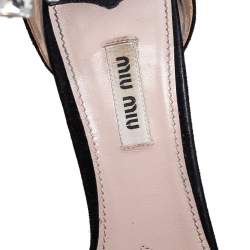 مملوكة مسبقًا Miu Miu Black Suede Crystal Embellished Studded Heel Ankle Cuff Platform Sandals Size 40