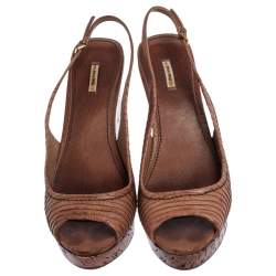 مملوكة مسبقًا صندل ميو ميو كعب روكي فتحة كعب نعل سميك مقدمة مفتوحة جلد طيبة بني مقاس 41