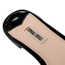 Miu Miu Black Patent Leather And Fabric Crystal Embellished Slide Sandals Size 39.5