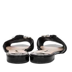 Miu Miu Black Patent Leather And Fabric Crystal Embellished Slide Sandals Size 39.5