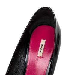 Pre Owned Miu Miu Black Patent Leather Bow Peep Toe Pumps Size 39.5