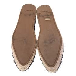 مملوكة مسبقًا Miu Miu Blue Denim Crystal Embellished Platform Espadrilles Size 37