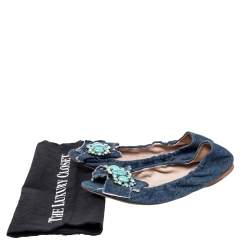 Miu Miu Blue Denim Crystal Embellished Ballet Flats Size 37