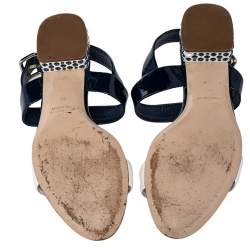 مملوكة مسبقًا Miu Miu Blue/White Patent Leather Low Crystal Sandals Size 36
