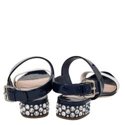 مملوكة مسبقًا Miu Miu Blue/White Patent Leather Low Crystal Sandals Size 36