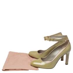 Pre Owned Miu Miu Geen Patent Leather Ankle Strap Round Toe Pumps Size 38.5