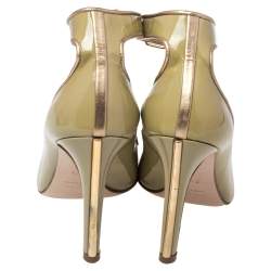 Pre Owned Miu Miu Geen Patent Leather Ankle Strap Round Toe Pumps Size 38.5