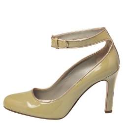 Pre Owned Miu Miu Geen Patent Leather Ankle Strap Round Toe Pumps Size 38.5