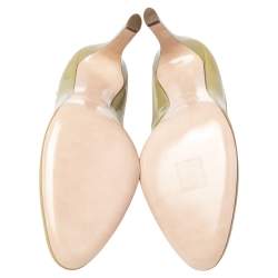 Pre Owned Miu Miu Geen Patent Leather Ankle Strap Round Toe Pumps Size 38.5