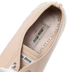 Miu Miu Beige Patent Leather Crystal Embellished Cap Toe Sneakers Size 38.5