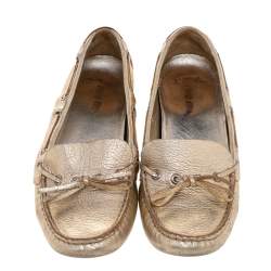 Miu Miu Metallic Gold Crystal Embellished Slip on Loafers Size 36.5