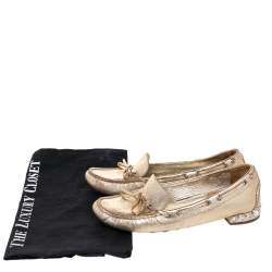 Miu Miu Metallic Gold Crystal Embellished Slip on Loafers Size 36.5