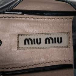 Miu Miu Navy Blue Patent Leather Crystal Embellished Heel Lace Derby Size 37